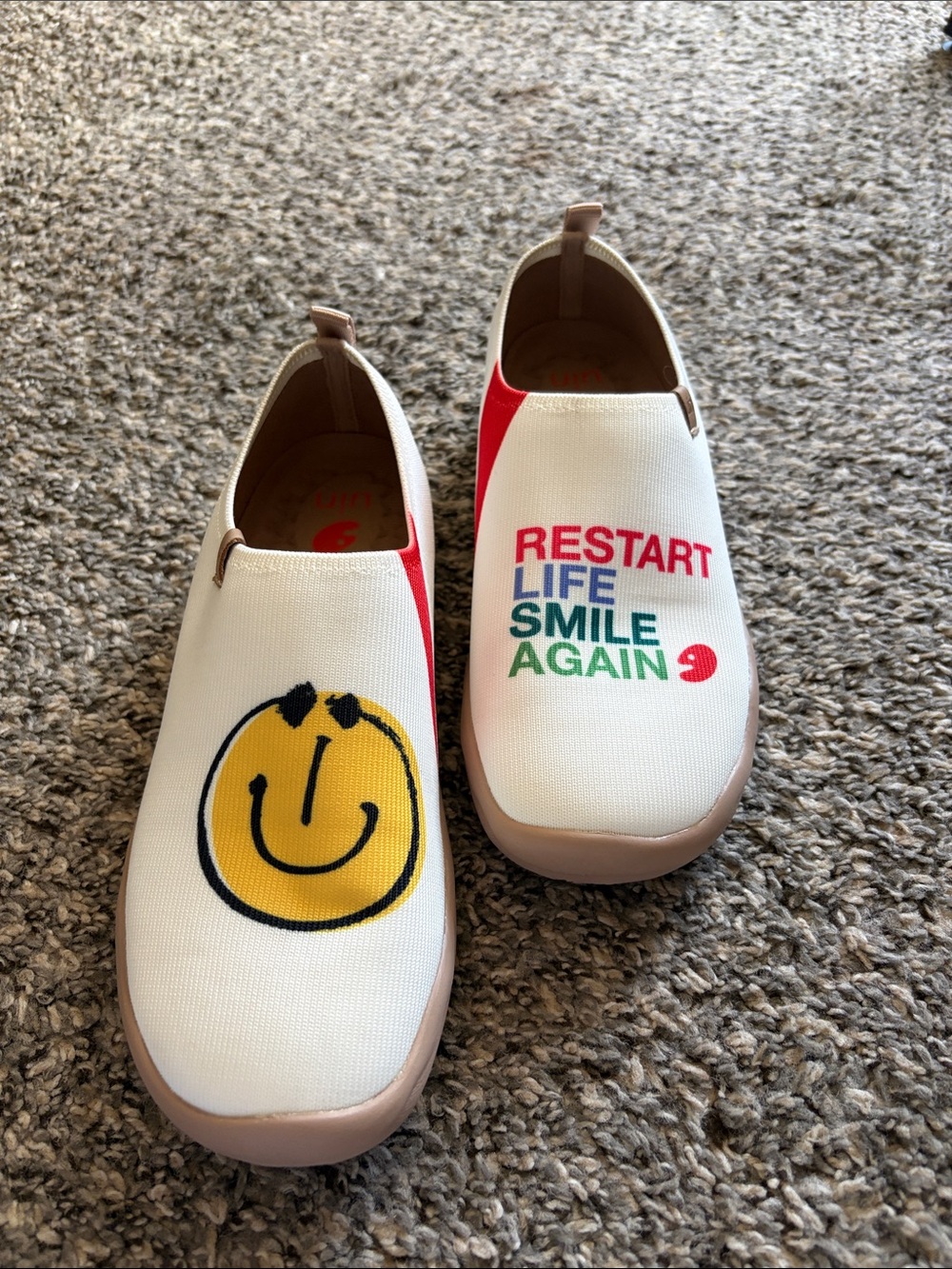 Knitted White Slip-On Shoes with Colorful Design